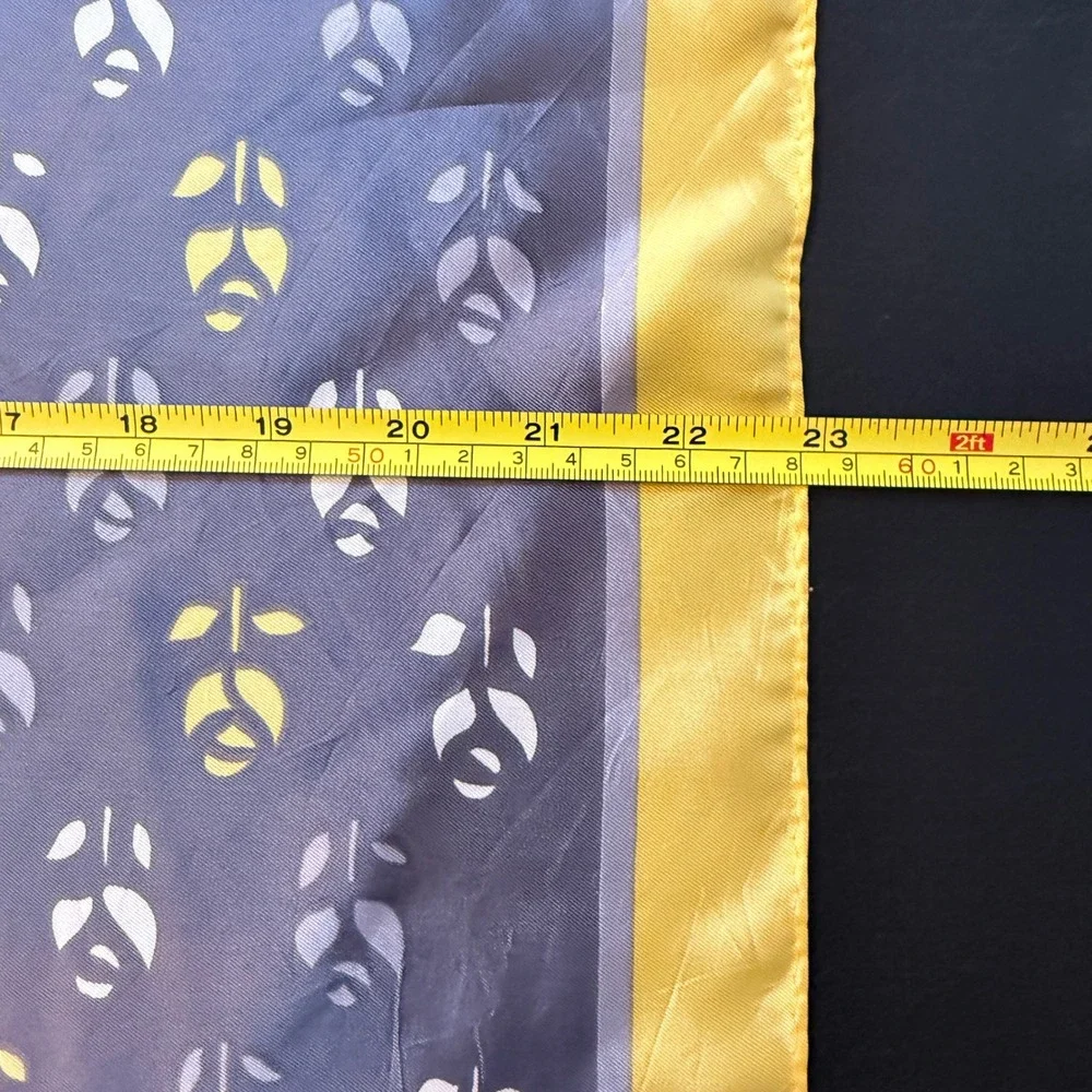 Vintage Japan Acetate Square Scarf‎ Bundle Floral Geometric Blue Yellow Grey 2pc
